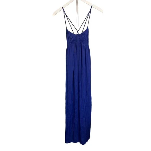 Anthropologie Blue Strappy Halter Slit Maxi Dress - Picture 5 of 8